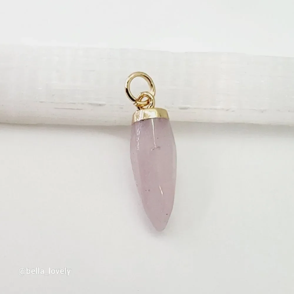 Dainty Rose Quartz Gold Toned Pendant Boho Hippie 1.14